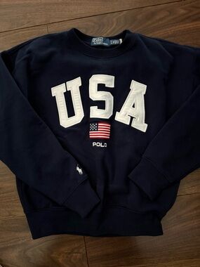 Polo by Ralph Lauren Navy Crewneck Sweatshirt with USA flag